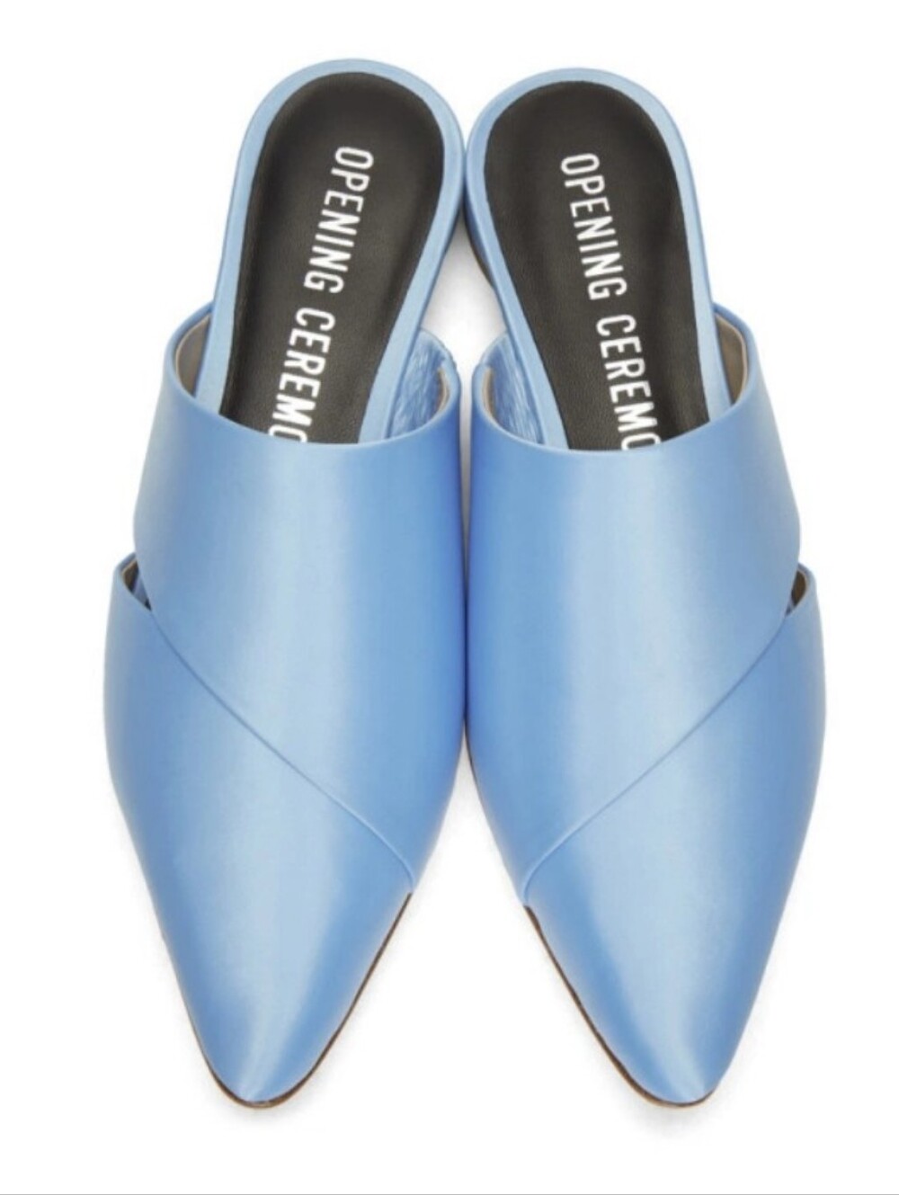 Opening Ceremony Livre Pointed Toe Satin Mules In Dust Blue (NWT)
